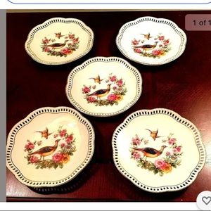 5 Vtg Schumann Bavaria Peacock Plates Reticulated